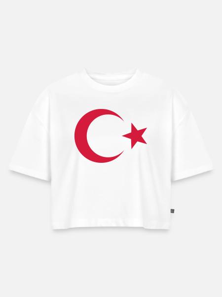 Türkei Flagge - Frauen Premium Oversized Bio Cropped T-Shirt - Weiß