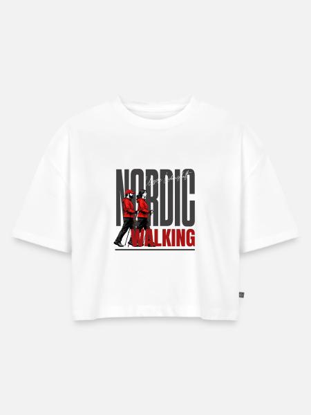 Nordic Walking Shirt - Frauen Premium Oversized Bio Cropped T-Shirt - Weiß