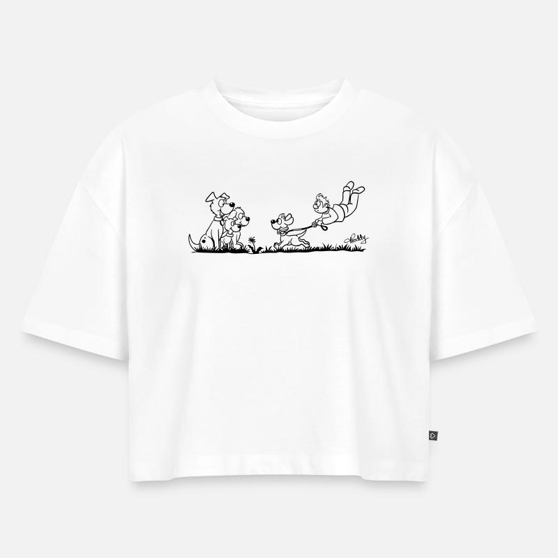Gassigehen - Frauen Premium Oversized Bio Cropped T-Shirt - Weiß