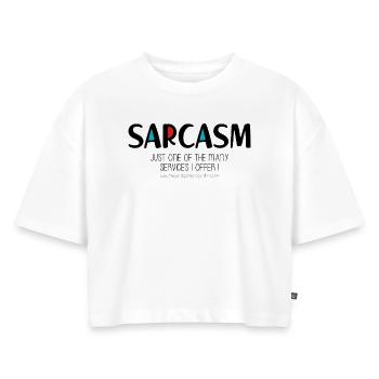 Sarkasmus - Frauen Premium Oversized Bio Cropped T-Shirt - Weiß - Vorne - Selfina (174cm)