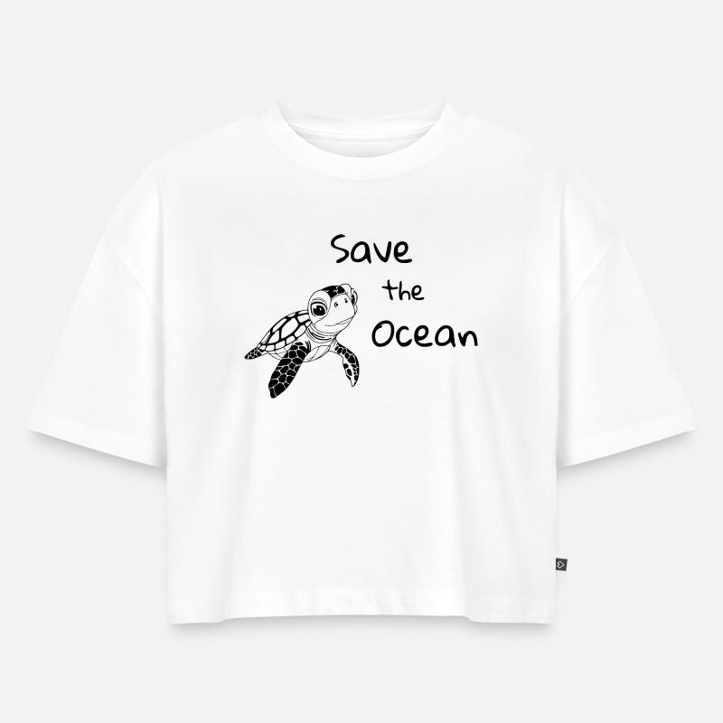 Reed Toad - Save the Ocean - Women’s Premium Oversized Organic Cropped T-Shirt - white