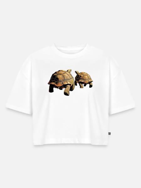 Duo Schildkröten im Abendlicht - Frauen Premium Oversized Bio Cropped T-Shirt - Weiß