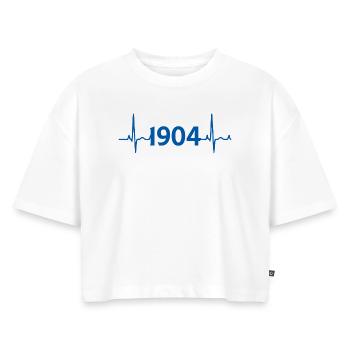 Schalke Gelsenkirchen 1904 Herzschlag Liebe EKG - Frauen Premium Oversized Bio Cropped T-Shirt - Weiß - Vorne - Selfina (174cm)