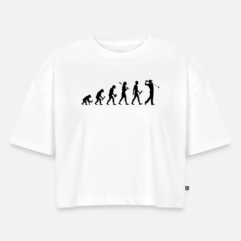 Evolution Golfspieler Golf - Frauen Premium Oversized Bio Cropped T-Shirt - Weiß