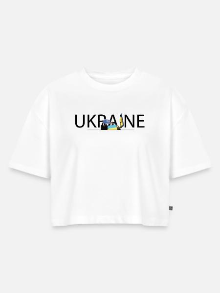 Ukraine Unity Protest College - Frauen Premium Oversized Bio Cropped T-Shirt - Weiß