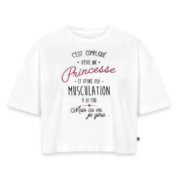 princesse et Musculation - Crop top Premium bio Oversize Femme - blanc - Devant - Selfina (174cm)
