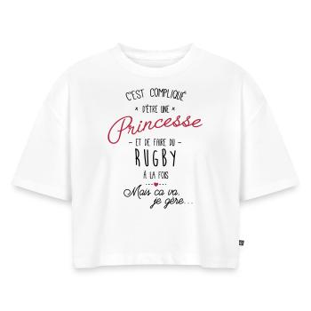 princesse et Rugby - Crop top Premium bio Oversize Femme - blanc - Devant - Selfina (174cm)