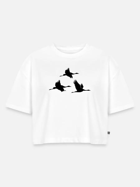Kraniche - Frauen Premium Oversized Bio Cropped T-Shirt - Weiß