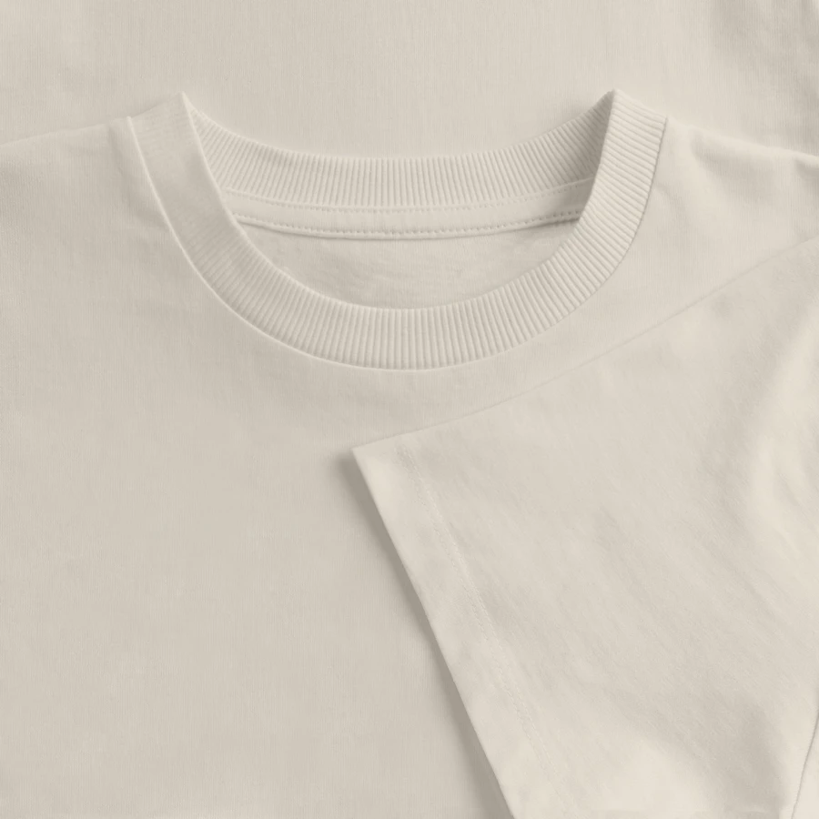 Agrigento badge on a women’s premium oversized organic cropped t-shirt, beige, neck label