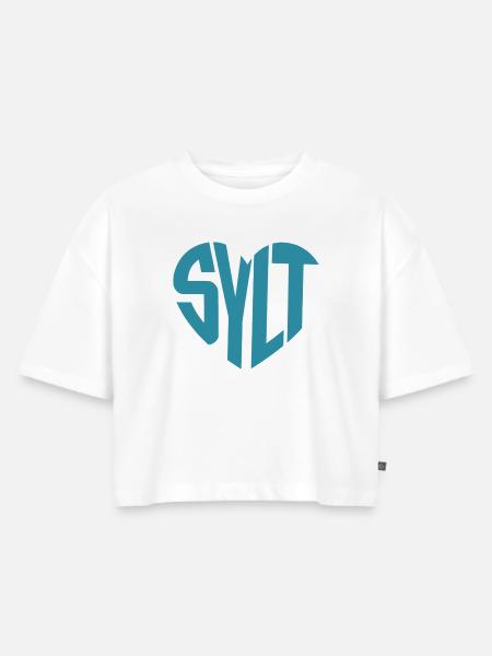 Sylt Küstenlogo Typo - Frauen Premium Oversized Bio Cropped T-Shirt - Weiß