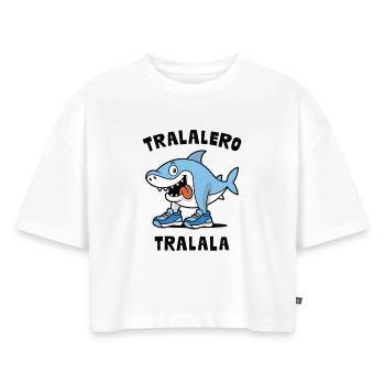 Tralaero Tralala - Frauen Premium Oversized Bio Cropped T-Shirt - Weiß - Vorne - Selfina (174cm)