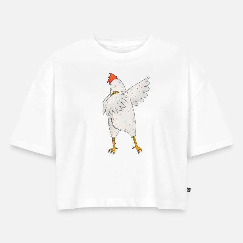 Dabbing Hahn Tier dab Bewegung Move Geschenk - Frauen Premium Oversized Bio Cropped T-Shirt - Weiß