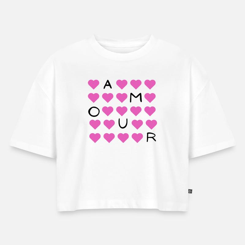 Pink Heart Grid Pattern - Women’s Premium Oversized Organic Cropped T-Shirt - white