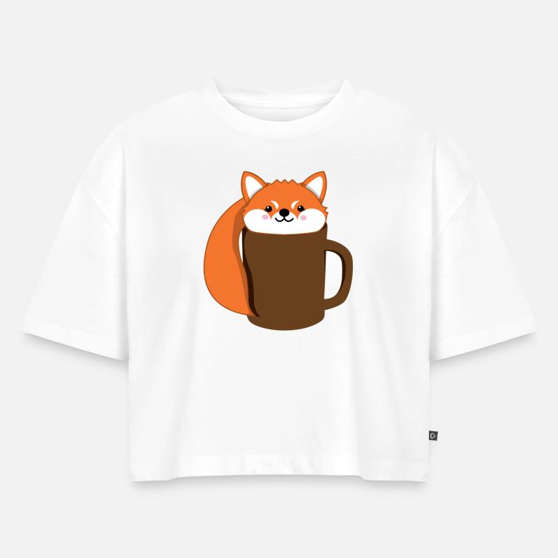 Fuchs - Kaffee - Tase - Comicstyle - Geschenk - Frauen Premium Oversized Bio Cropped T-Shirt - Weiß