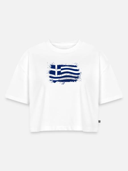Greece Flag - Frauen Premium Oversized Bio Cropped T-Shirt - Weiß