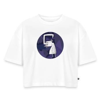 Cercle de conception oiseau dans une boîte 003 - Crop top Premium bio Oversize Femme - blanc - Devant - Selfina (174cm)