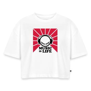 dj - Women’s Premium Oversized Organic Cropped T-Shirt - white - Front - Selfina (174cm)