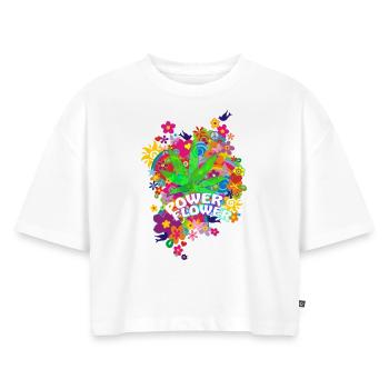 Flower Power - Crop top Premium bio Oversize Femme - blanc - Devant - Selfina (174cm)