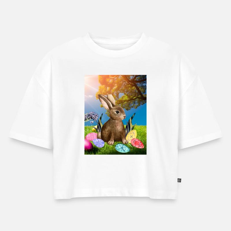 Spring Easter bunny with Easter eggs - Women’s Premium Oversized Organic Cropped T-Shirt - white