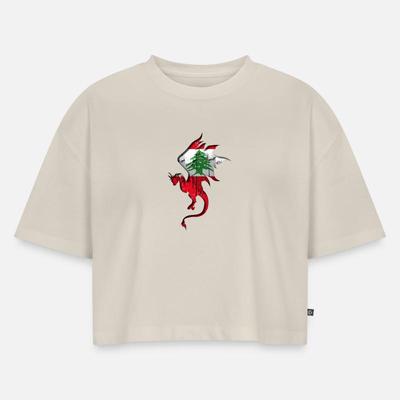 Drapeau du Liban - Liban - Silhouette de dragon - Crop top Premium bio Oversize Femme - beige