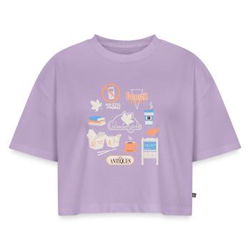 Gilmore Girls Essentials Collage Pastell - Frauen Premium Oversized Bio Cropped T-Shirt - Lavendel - Vorne - AI Model Female 172 dark (172cm)