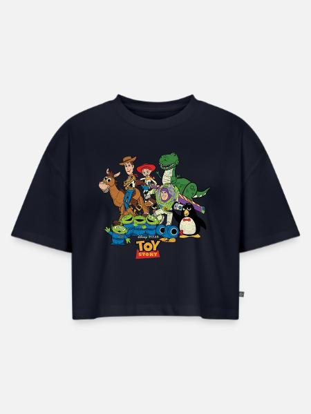 Toy Story Charaktere  - Frauen Premium Oversized Bio Cropped T-Shirt - Navy