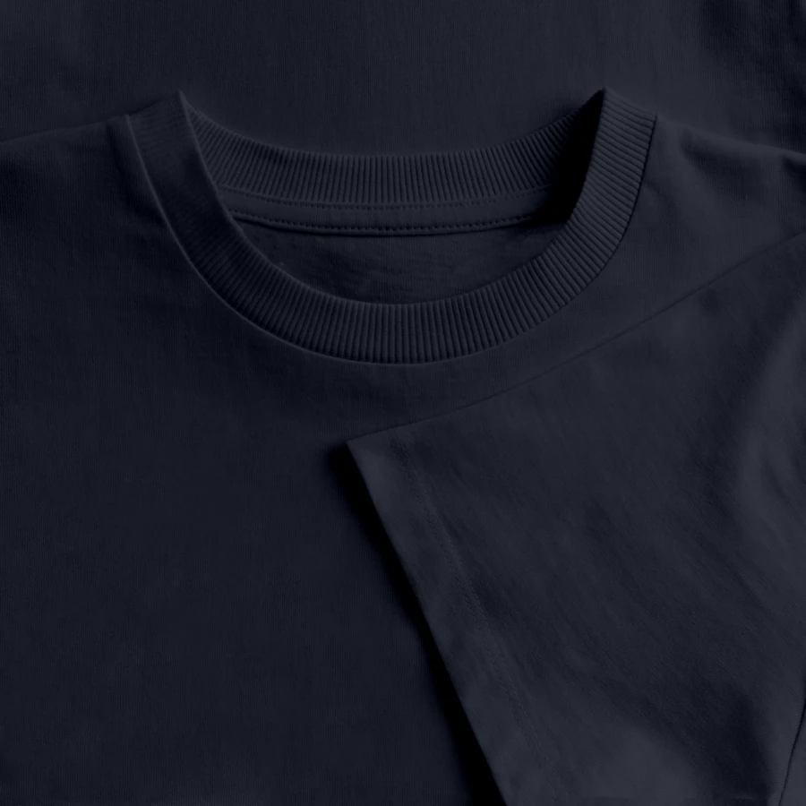 Interlaken badge on a women’s premium oversized organic cropped t-shirt, navy, neck label