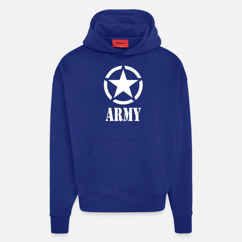 Army star 01 - Sweat à capuche bio épais oversize fabriqué en UE - Iconic Blue