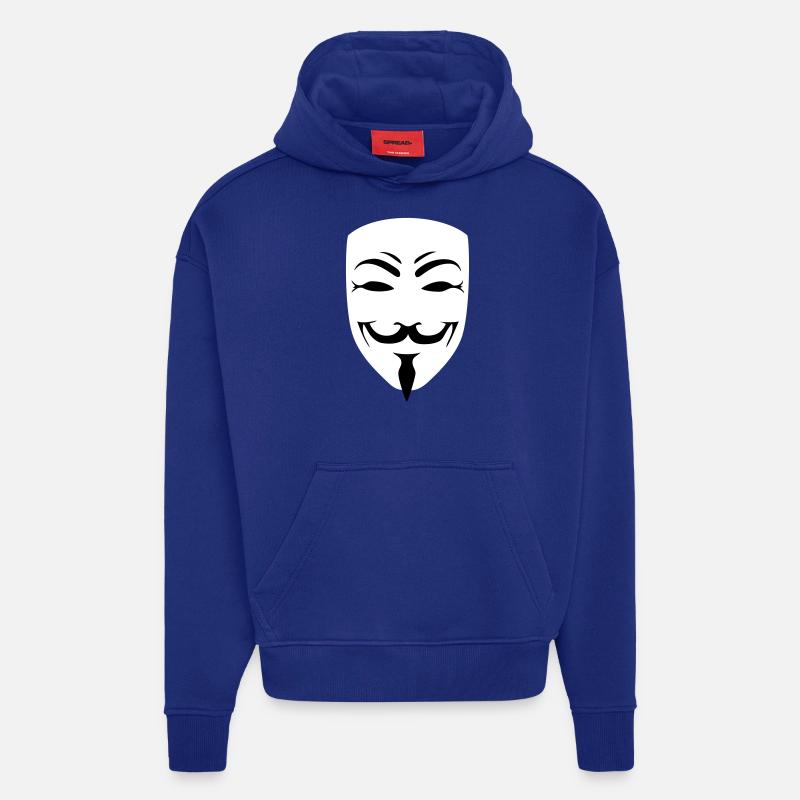 anonymous masque hacker - Sweat à capuche bio épais oversize fabriqué en UE - Iconic Blue