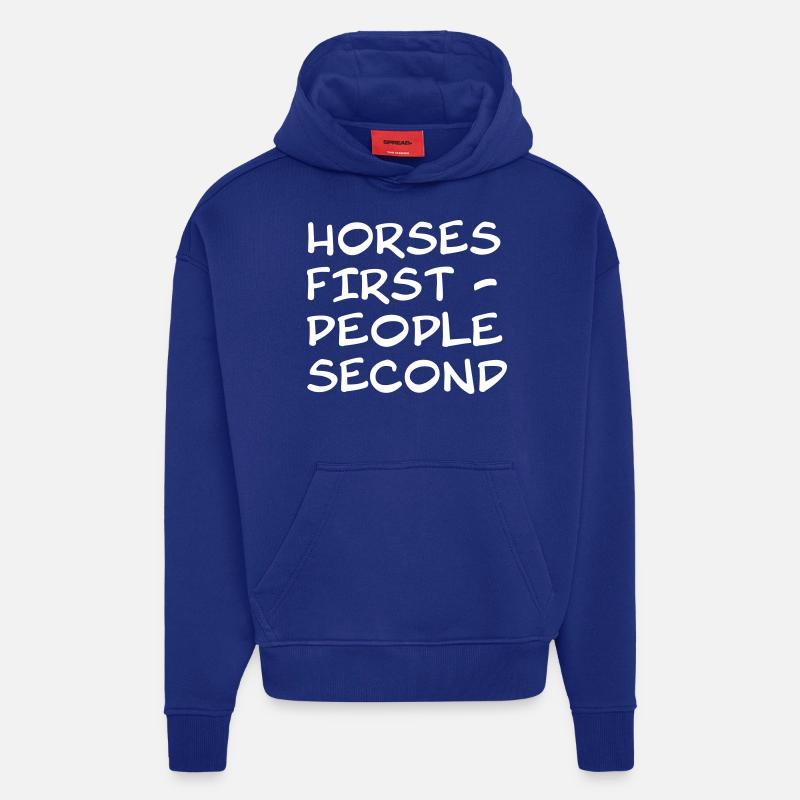 Les chevaux d’abord - Sweat à capuche bio épais oversize fabriqué en UE - Iconic Blue