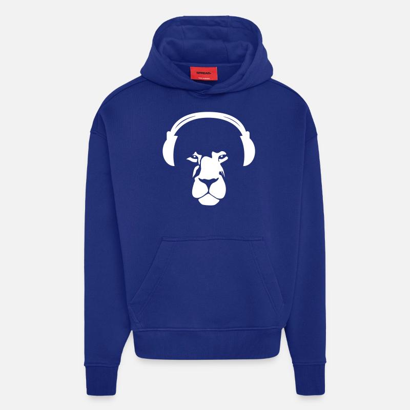 Lion avec des écouteurs - Sweat à capuche bio épais oversize fabriqué en UE - Iconic Blue