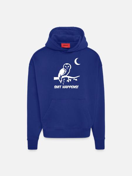 Owl Shit Happens - Sweat à capuche bio épais oversize fabriqué en UE - Iconic Blue