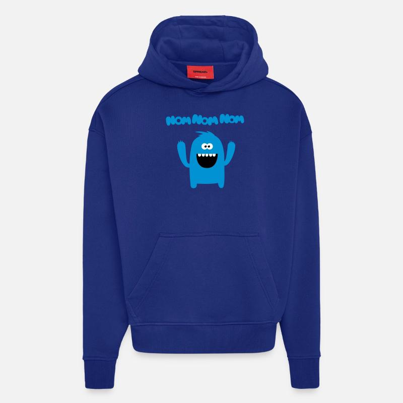 Om nom nom nom - monstre - Sweat à capuche bio épais oversize fabriqué en UE - Iconic Blue