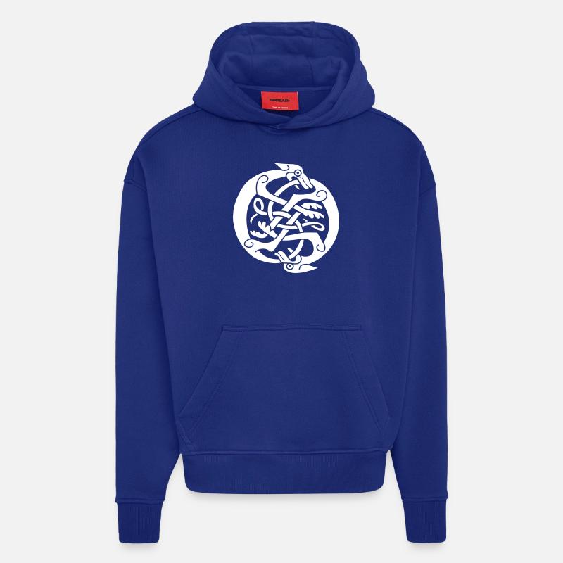 Animaux de design celtique - Sweat à capuche bio épais oversize fabriqué en UE - Iconic Blue