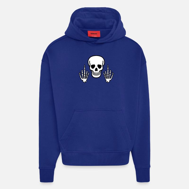 Skull & Middle Finger, 2 coloured - Sweat à capuche bio épais oversize fabriqué en UE - Iconic Blue