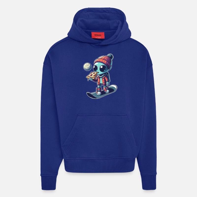 Mignon Comic Alien Snowboard Snowboarder - Sweat à capuche bio épais oversize fabriqué en UE - Iconic Blue