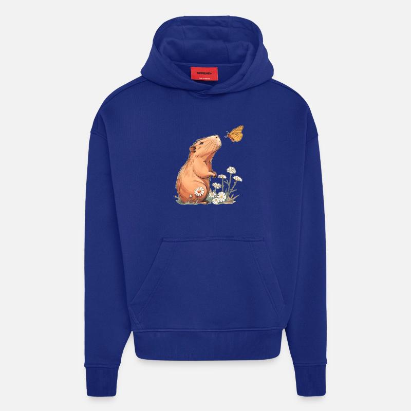 Papillon Capybara - Sweat à capuche bio épais oversize fabriqué en UE - Iconic Blue