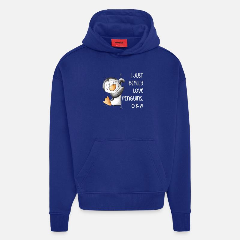 Pingouin Drolliger J’aime vraiment les pingouins - Sweat à capuche bio épais oversize fabriqué en UE - Iconic Blue