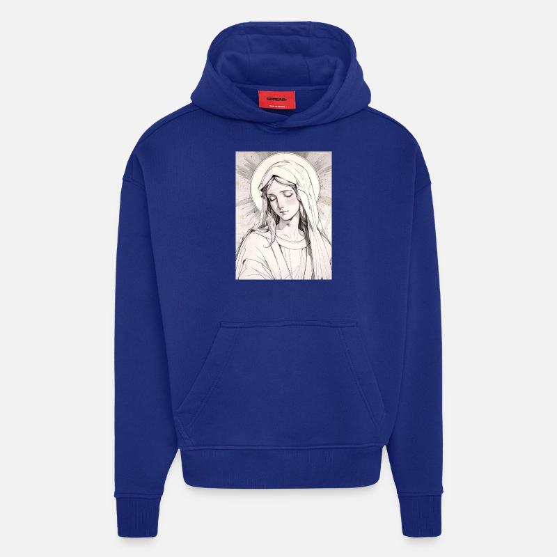 Vierge Mère, grâce éternelle - Sweat à capuche bio épais oversize fabriqué en UE - Iconic Blue