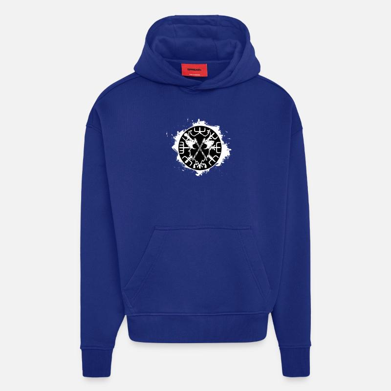 vegvisir compas du nord blanc - Sweat à capuche bio épais oversize fabriqué en UE - Iconic Blue