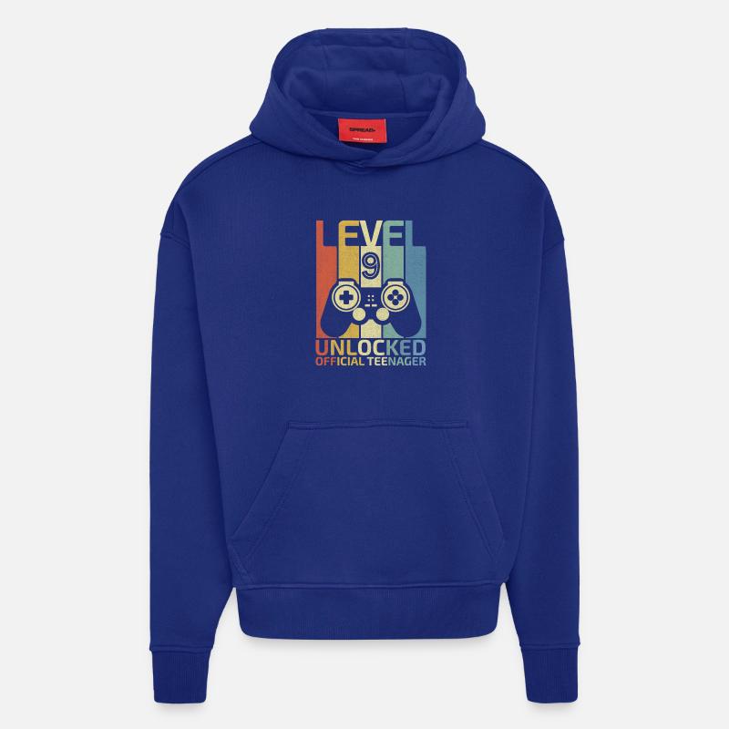 Niveau 9 : Adolescent officiel débloqué - Sweat à capuche bio épais oversize fabriqué en UE - Iconic Blue