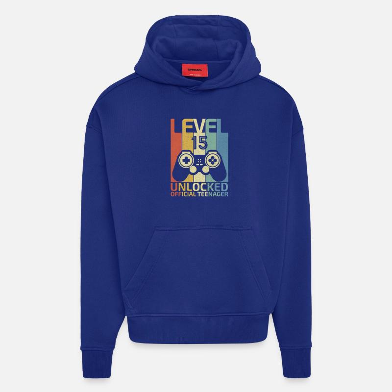 Niveau 15 Débloqué adolescent officiel - Sweat à capuche bio épais oversize fabriqué en UE - Iconic Blue