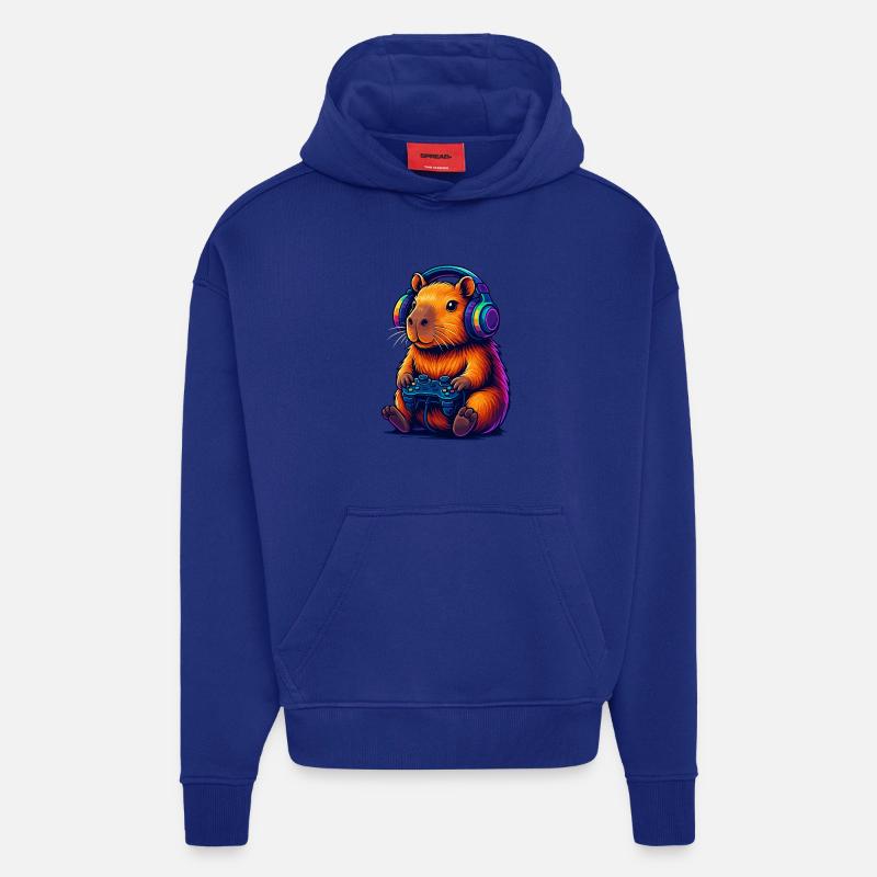 Ambiance de jeu Capybara - Sweat à capuche bio épais oversize fabriqué en UE - Iconic Blue