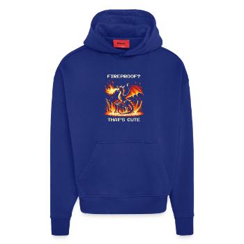 Feuerfest? Niedlich. | Fantasy Drache Pixel Art - Hoodie- made by SPREAD  - Iconic Blue - Vorne