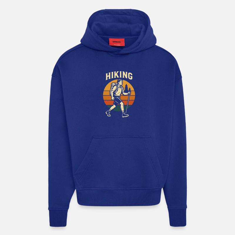 Randonnée Rétro Coucher de soleil - Sweat à capuche bio épais oversize fabriqué en UE - Iconic Blue