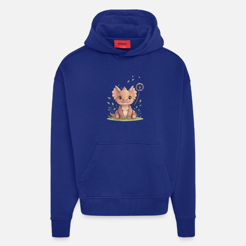 Garçon dragon câlin dans l’herbe - Sweat à capuche bio épais oversize fabriqué en UE - Iconic Blue