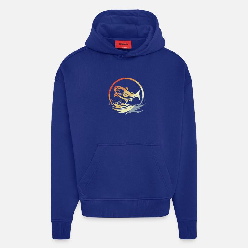 Pêche de style rétro - Sweat à capuche bio épais oversize fabriqué en UE - Iconic Blue