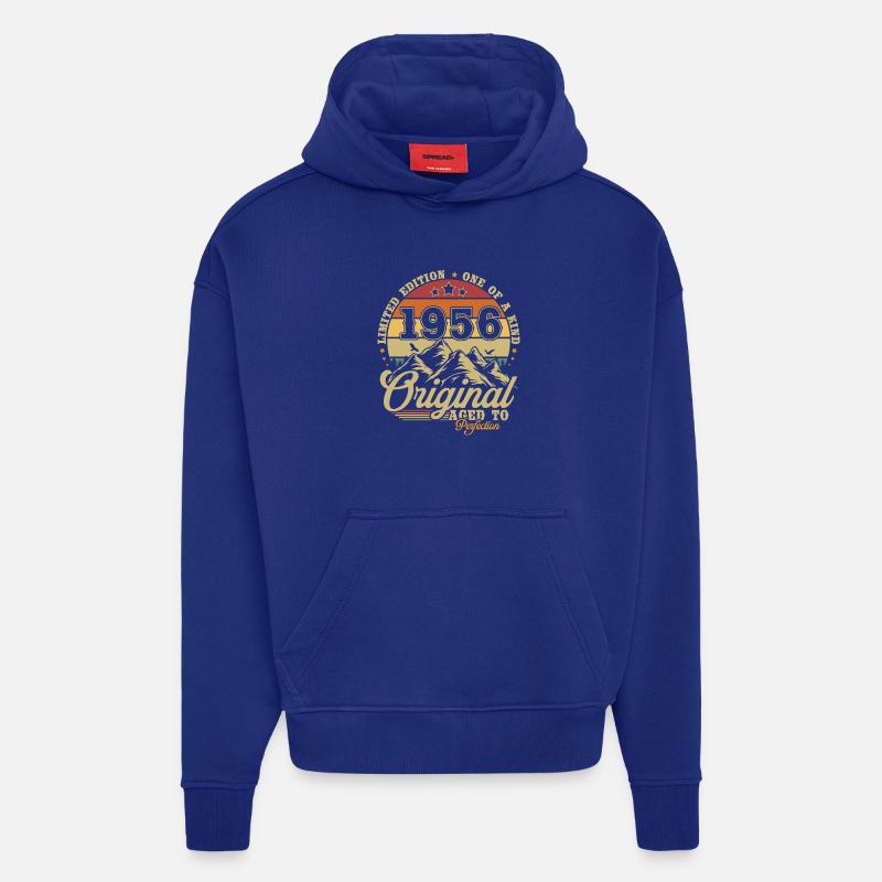 Cadeau d’anniversaire original de 1956 - Sweat à capuche bio épais oversize fabriqué en UE - Iconic Blue