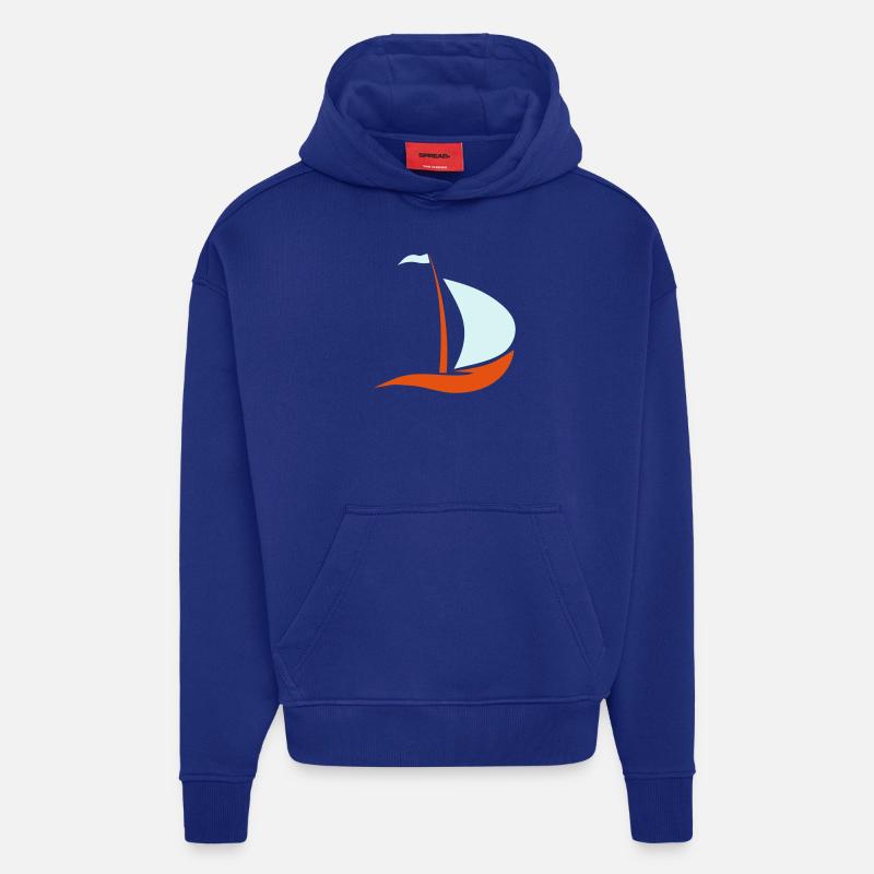 bateau à voile - Sweat à capuche bio épais oversize fabriqué en UE - Iconic Blue