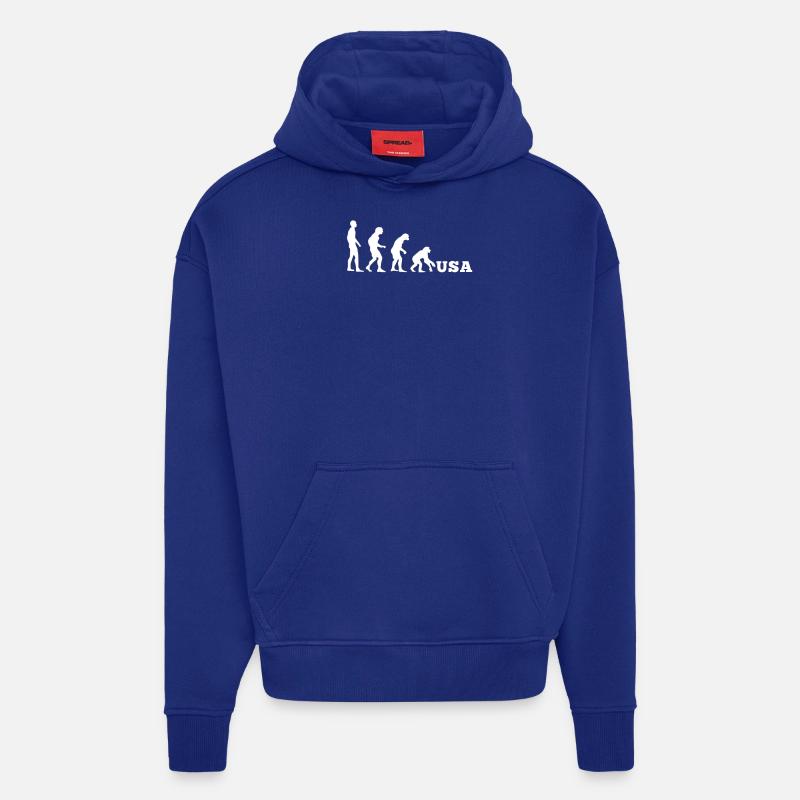 États-Unis Evolution à l’envers - Sweat à capuche bio épais oversize fabriqué en UE - Iconic Blue